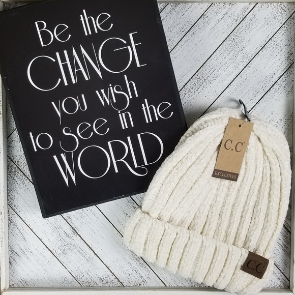 C.C Accessories - C.C. Beanie Chucky Ribbed Chenille Ivory